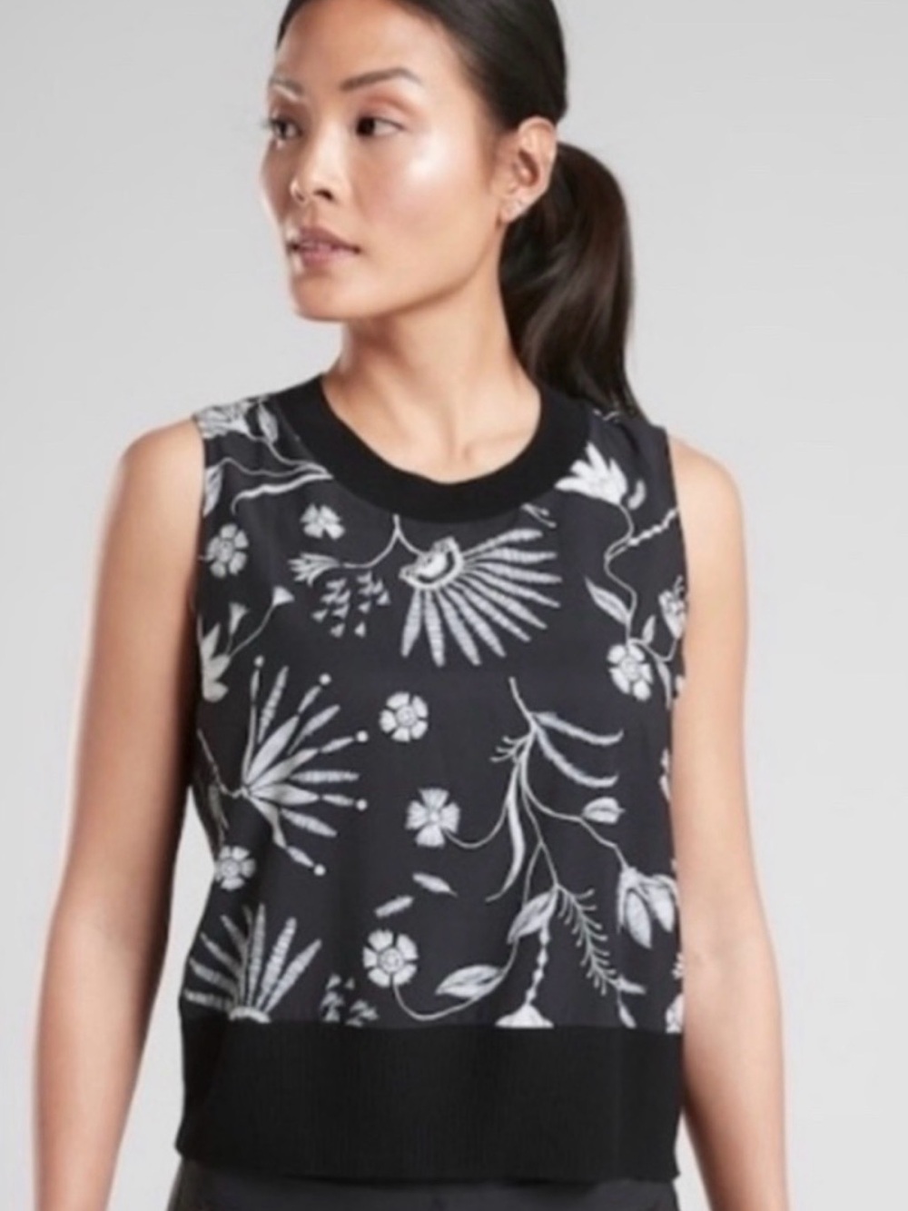Athleta Black Floral Knit Tank